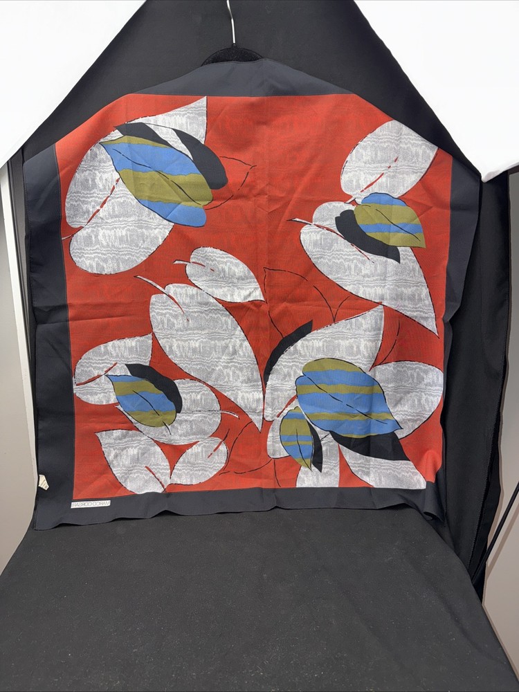 Silk Scarf MARCO CORSARI Abstract Leaf Made In Italy Red White Black VTG Euro