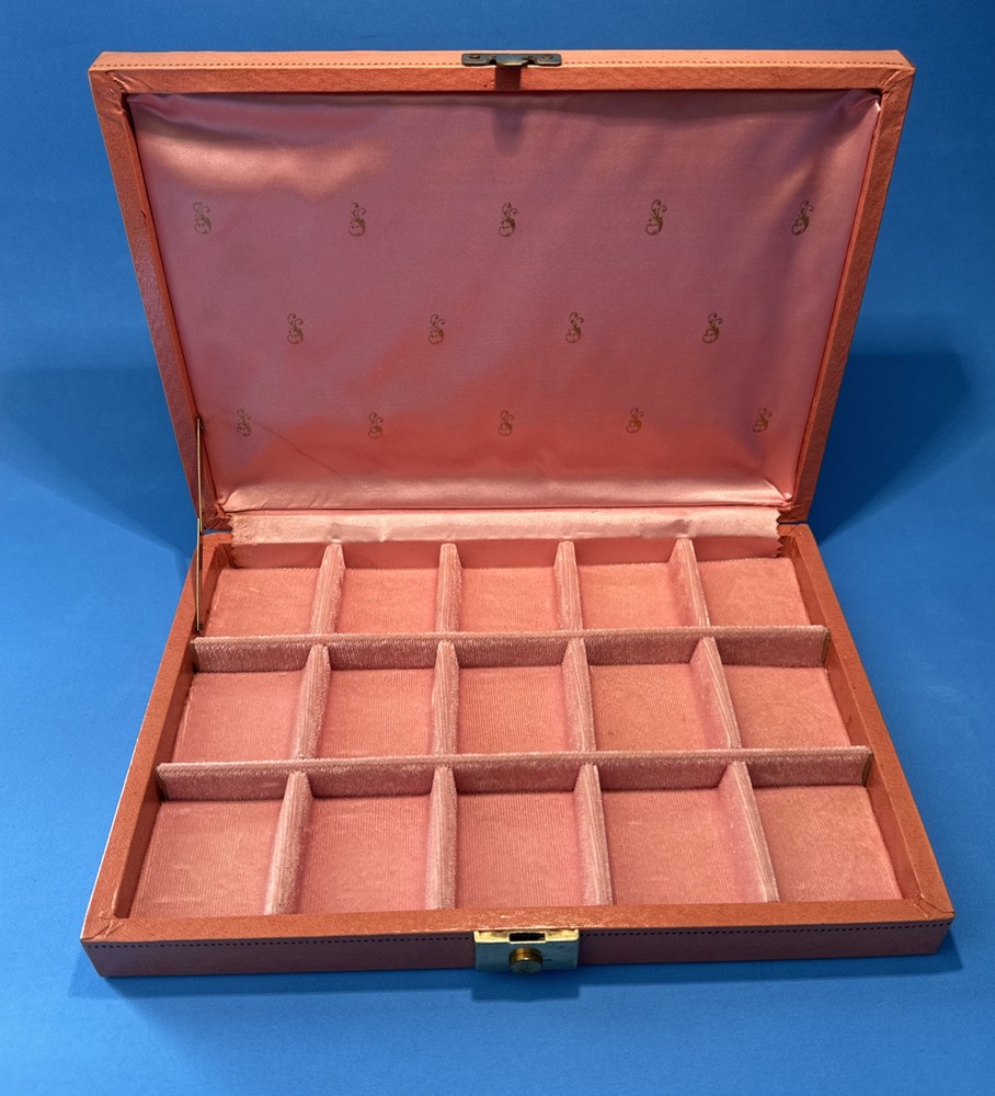 Vintage Pink Velvet Fleur De Lis Jewelry Box Mid-Century Style Hinged Design