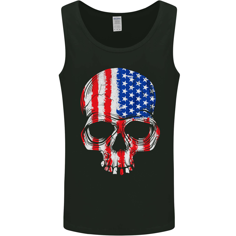 USA Skull America Stars and Stripes Flag Biker Mens Vest Tank Top
