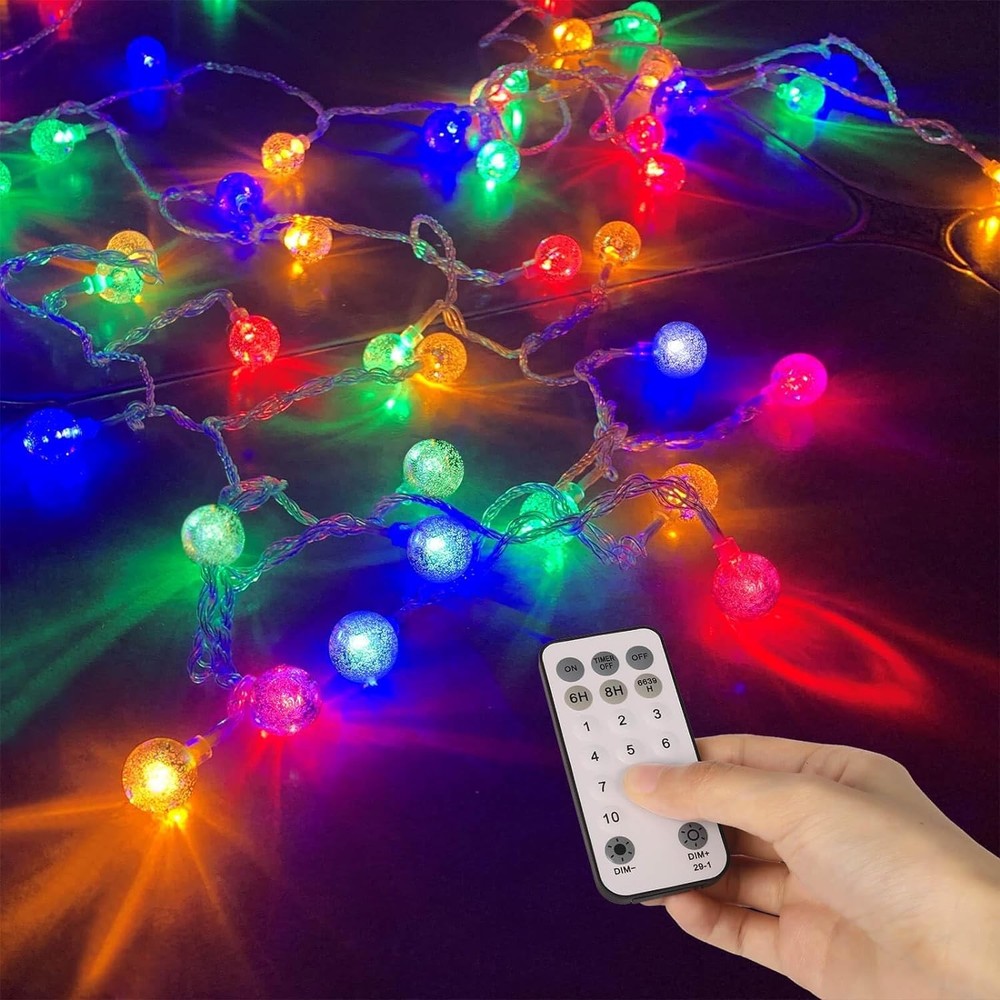 100ft Multicolor & Warm White 2-in-1 LED Crystal Globe Fairy String Lights