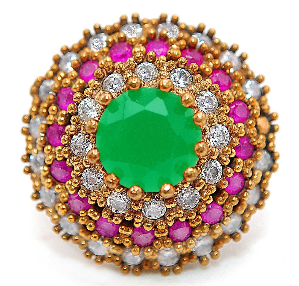 Exquisite Ottoman Style 4CT Emerald 925 Sterling Silver Ring Size 7.5  