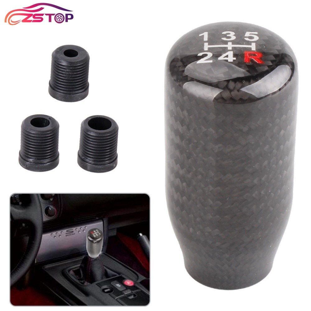 Universal 5 Speed Black Real Carbon Fiber Manual Gear Shift Knob Shifter Lever