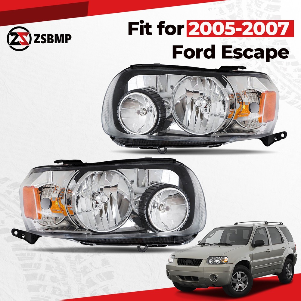 Halogen Headlights For 2005-2007 Ford Escape W/ Bulb Left&Right Side Pair LH+RH