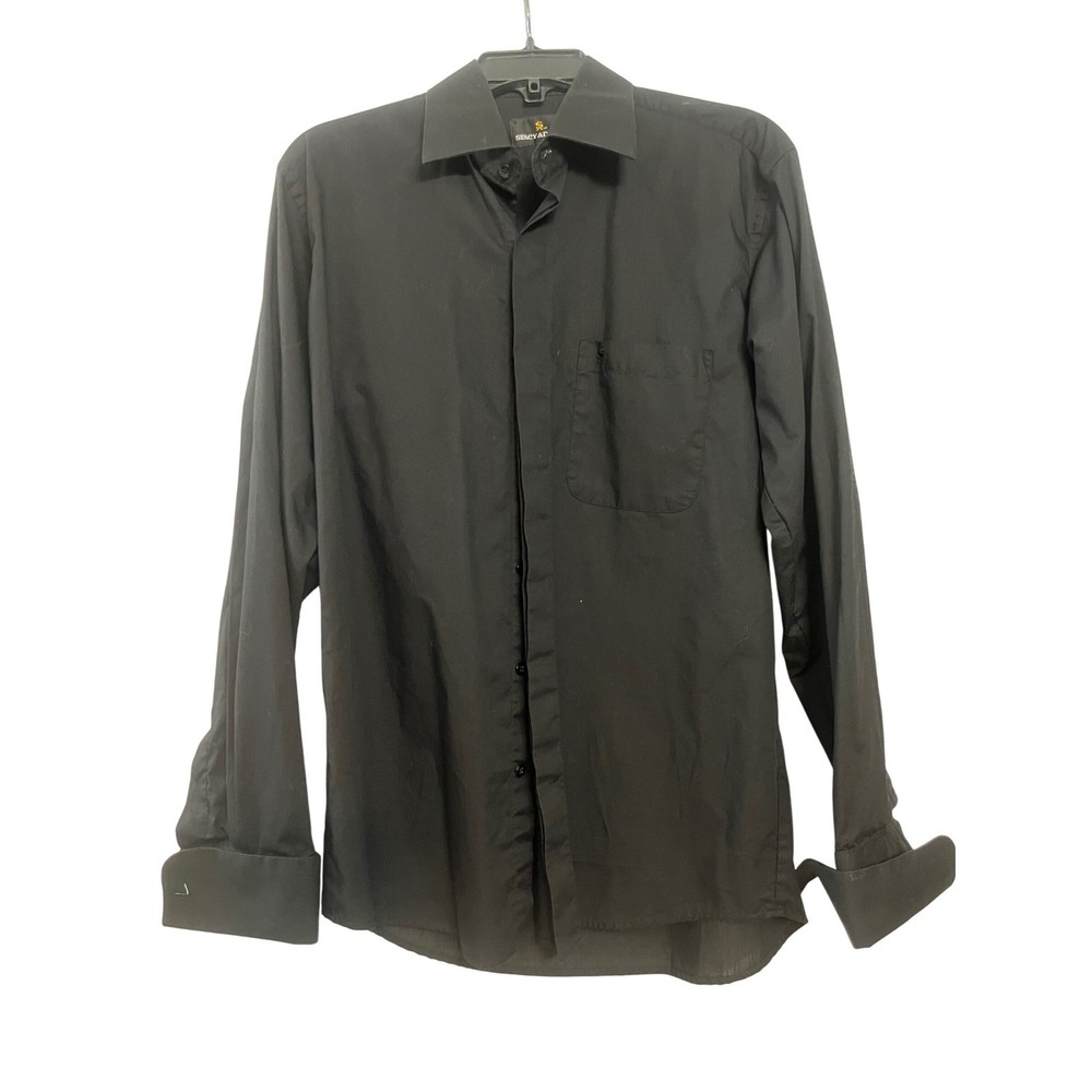 Stacy Adams Black Dress Shirt Size 15 34 35 Cufflink French Cuffs Men's