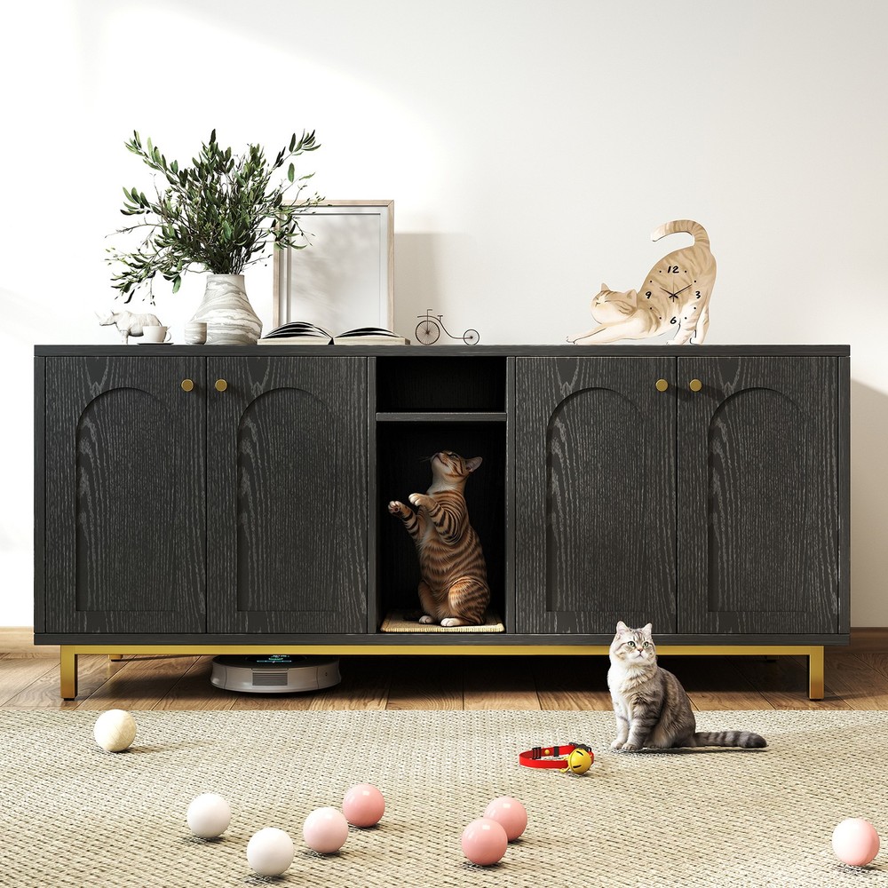 Cat Litter Box Enclosure Hidden Litter Box Cabinet Furniture with Double Door