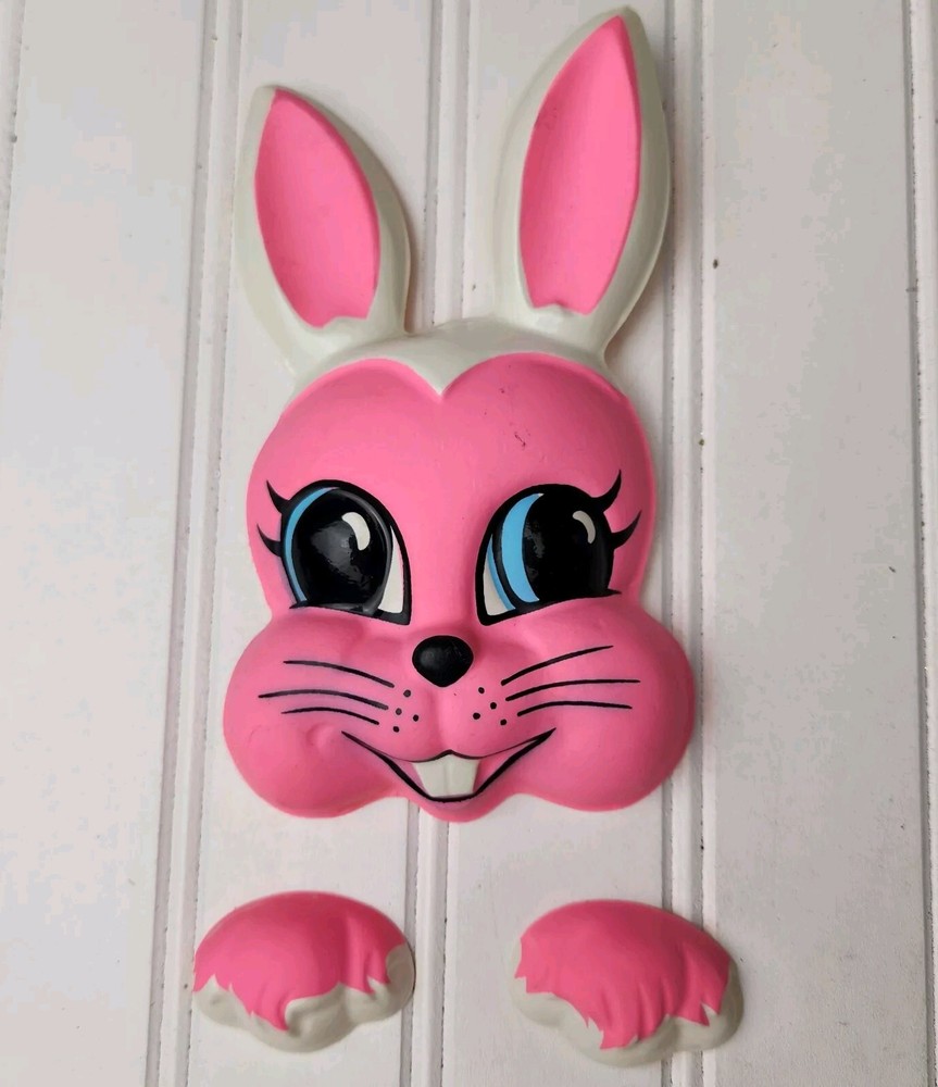 VINTAGE UNIQUE PINK EASTER BUNNY RABBIT HEAD AND PAWS CAKE TOPPERS