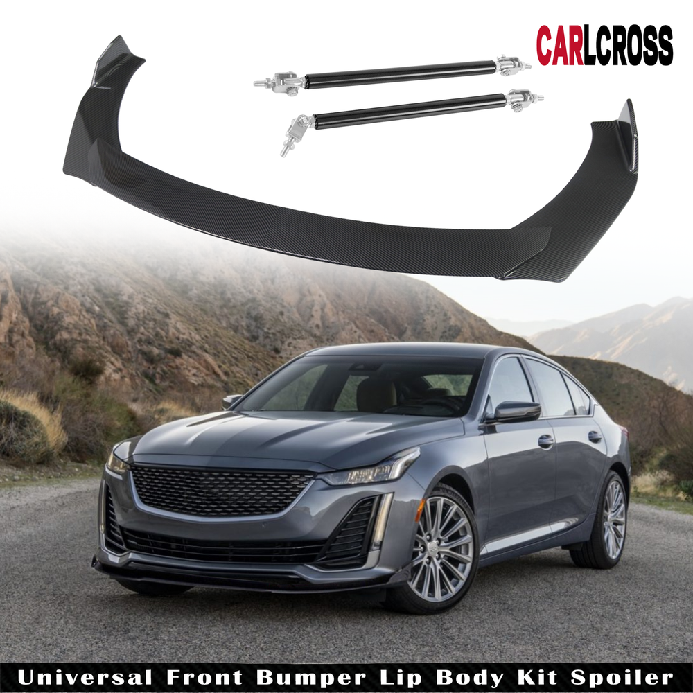 Carbon Fiber Front Bumper Lip Spoiler with Strut Rods for Cadillac CT5 XT6