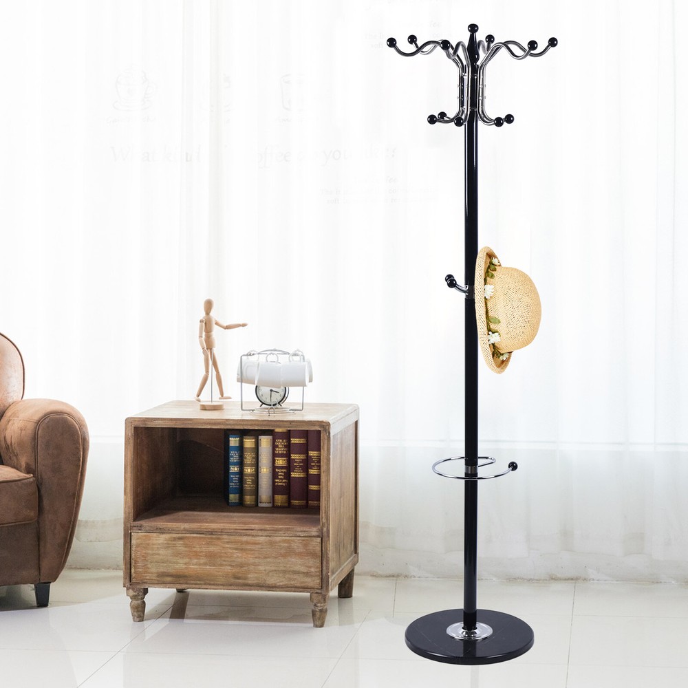 Modern Vintage Free-Standing Coat Rack with Hat and Umbrella Hooks  