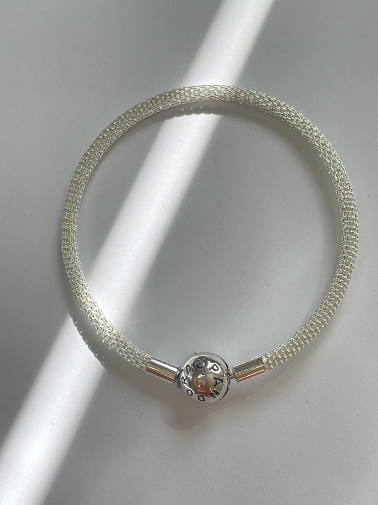 PANDORA 596543 925 Sterling Silver Moment Mesh Bangle Bracelet Size 17 Cm