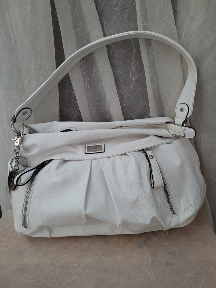 NWT Elle by Kohl's Large White Hobo Purse with Silver Hardware Strap