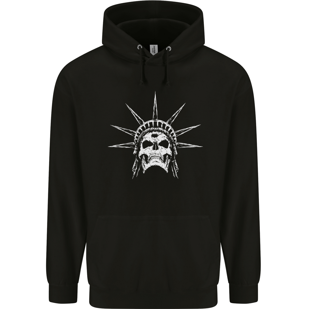 Gothic Biker Hoodie with Statue of Liberty Skull Print - 80% Cotton for Men