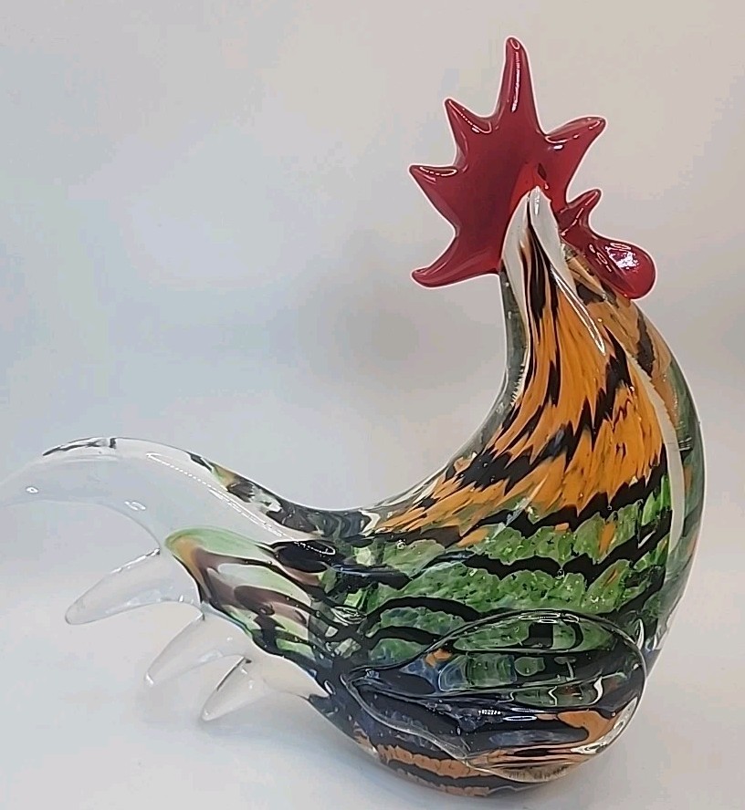 Vintage Gorgeous Designs Hand Blown Art Glass Rooster 9