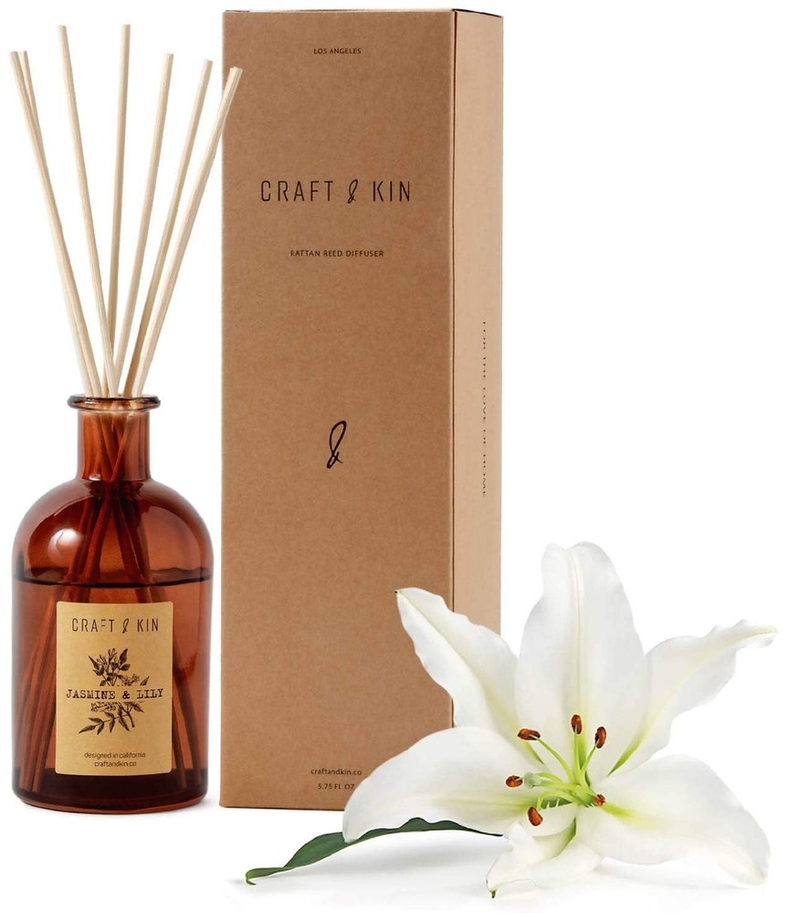 Lily Jasmine Essential Oil Reed Diffuser with 8 Rattan Sticks Natural Aromatherapy