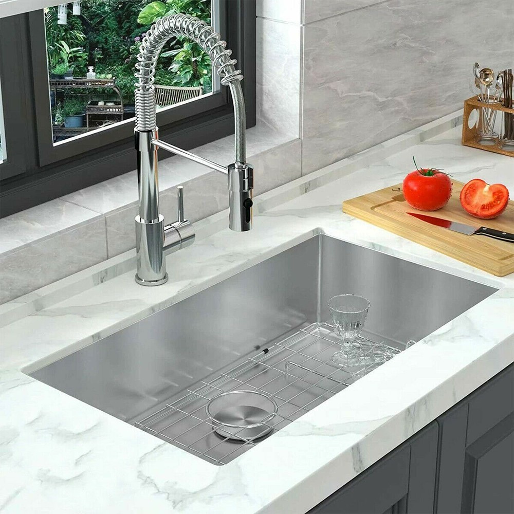 30 in Undermount Kitchen Sink Single Bowl Stainless Steel Handmade Sink+ Faucet
