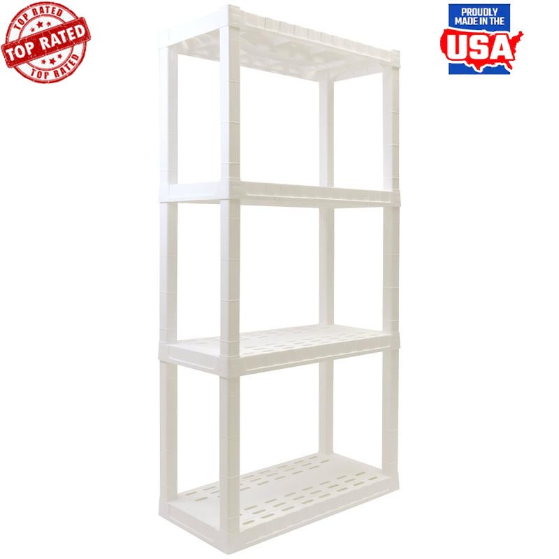 4-Tier Heavy Duty Plastic Garage Shelves 400 lb Capacity Storage Unit  