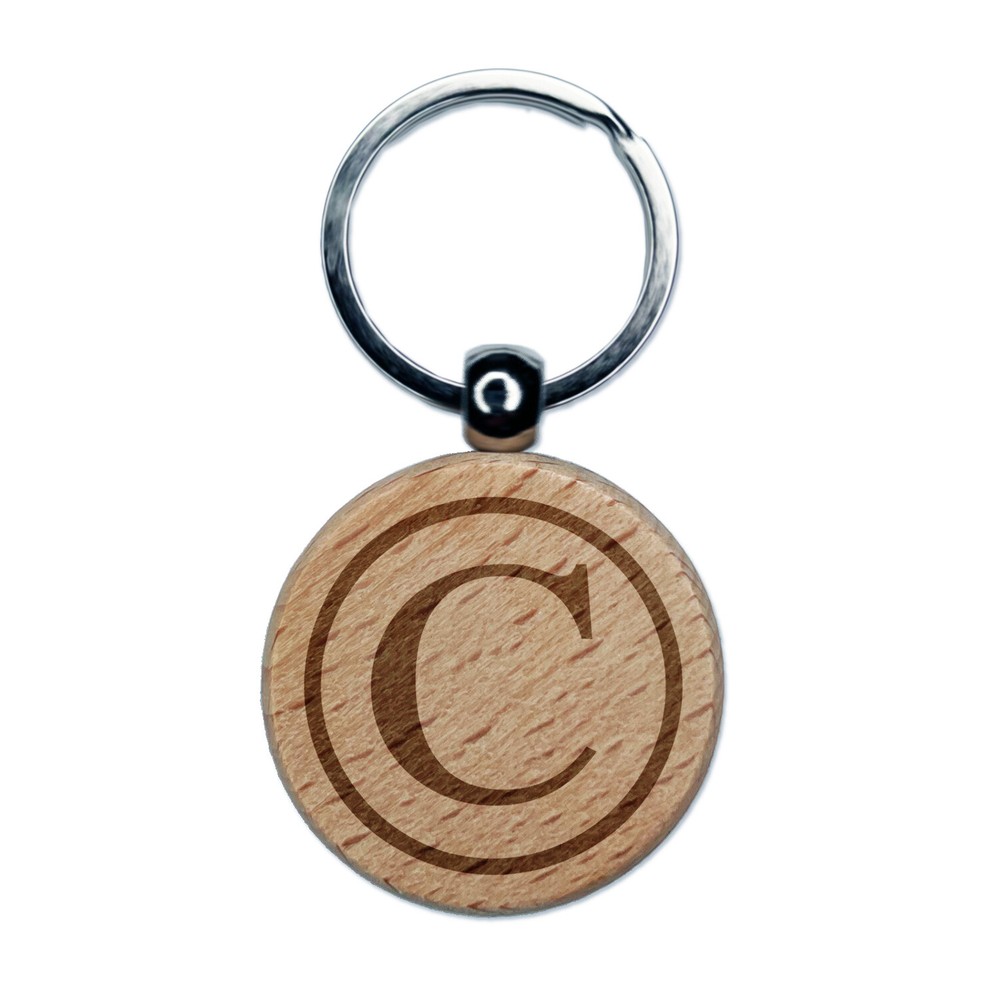 Copyright Symbol Engraved Wood Round Keychain Tag Charm