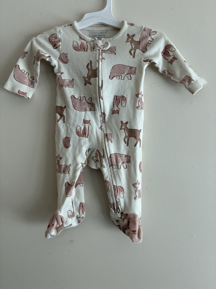 Carter's Baby Girls Critters Cotton 2-Way Zip Long Sleeve Sleep & Play Beige 3M