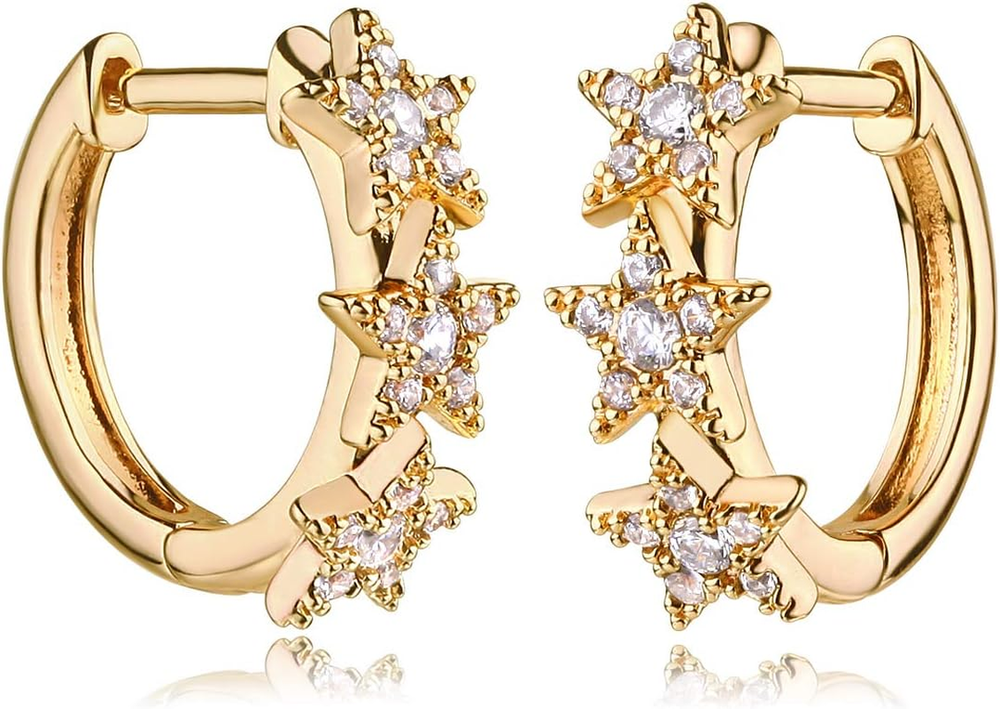 14K Gold Plated Women's Minimalist Huggie Hoop Earrings Cuff Studs