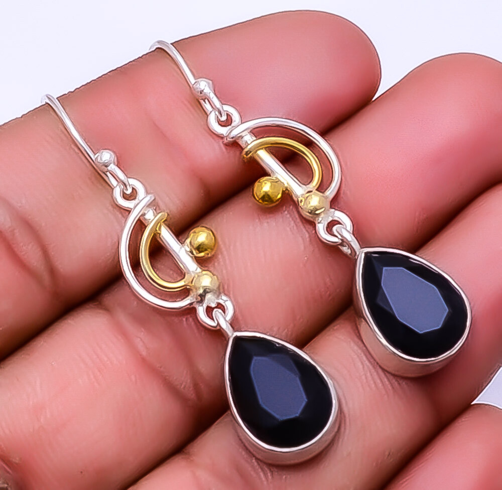Black Onyx 925 Sterling Silver Two Tone Earring 1.95