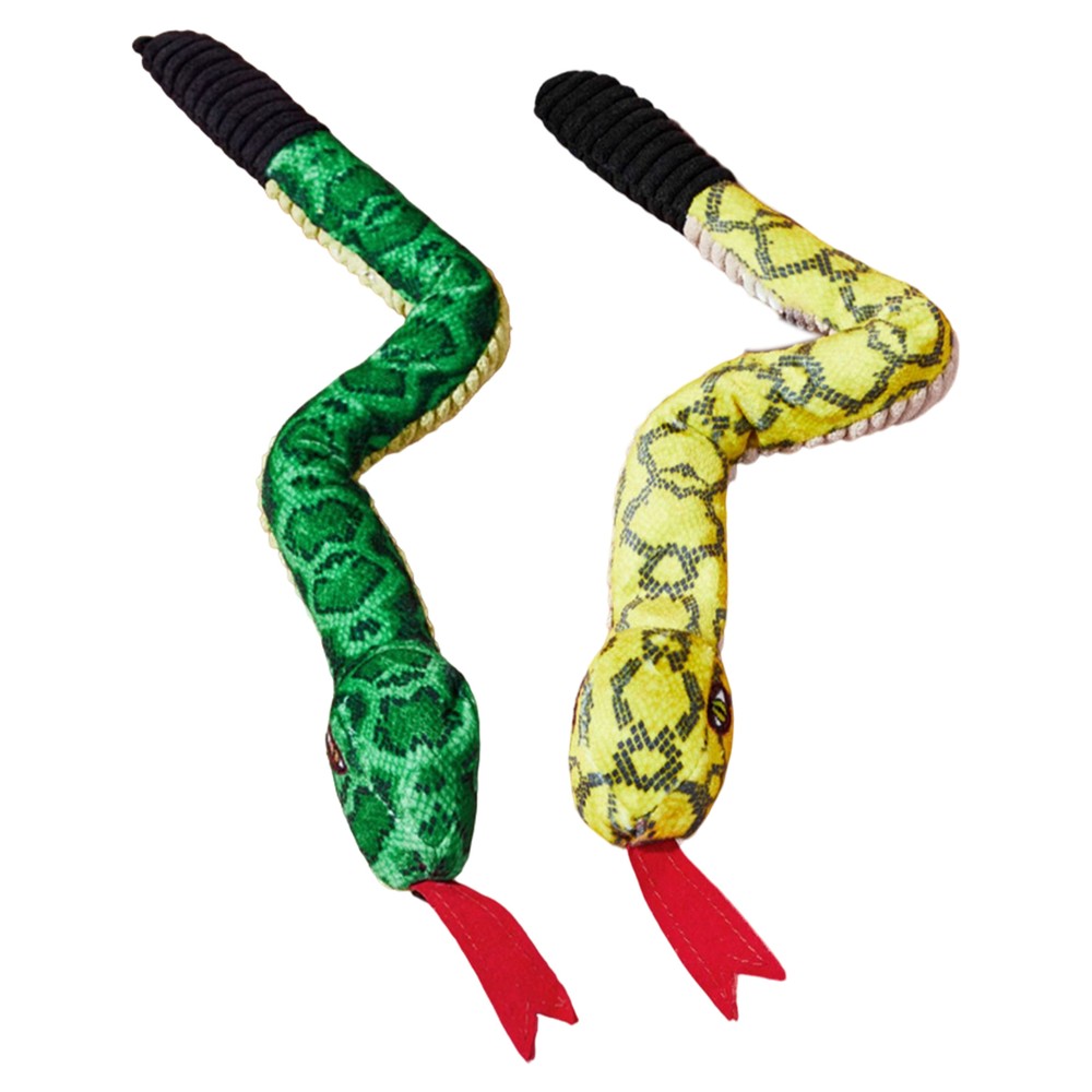 Durable Floating Green & Yellow Snake Soft Squeaky Tug and Fetch Dog Toy