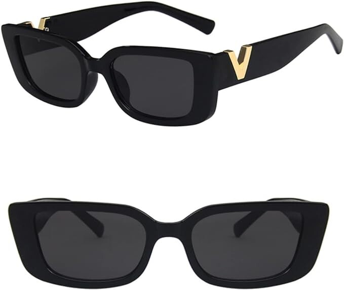 Bold Rectangle Gold V Accent Y2K Sunglasses - UV Protected Shades for Unisex.