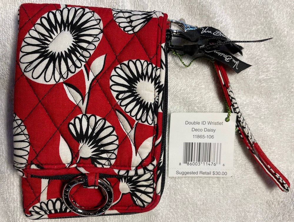 Vera Bradley Red Deco Daisy Double ID Wristlet Wallet for School Travel New with Tags