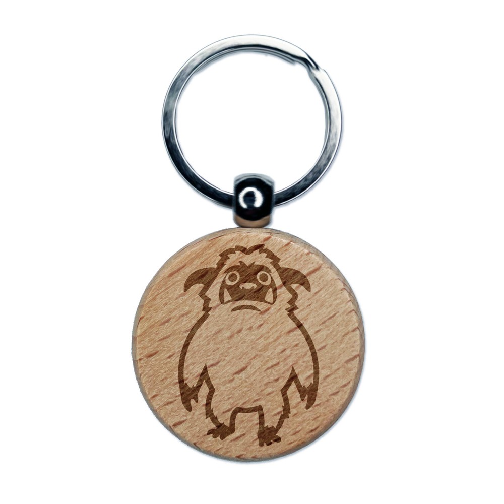 Abominable Snowman Yeti Monster Engraved Wood Round Keychain Tag Charm