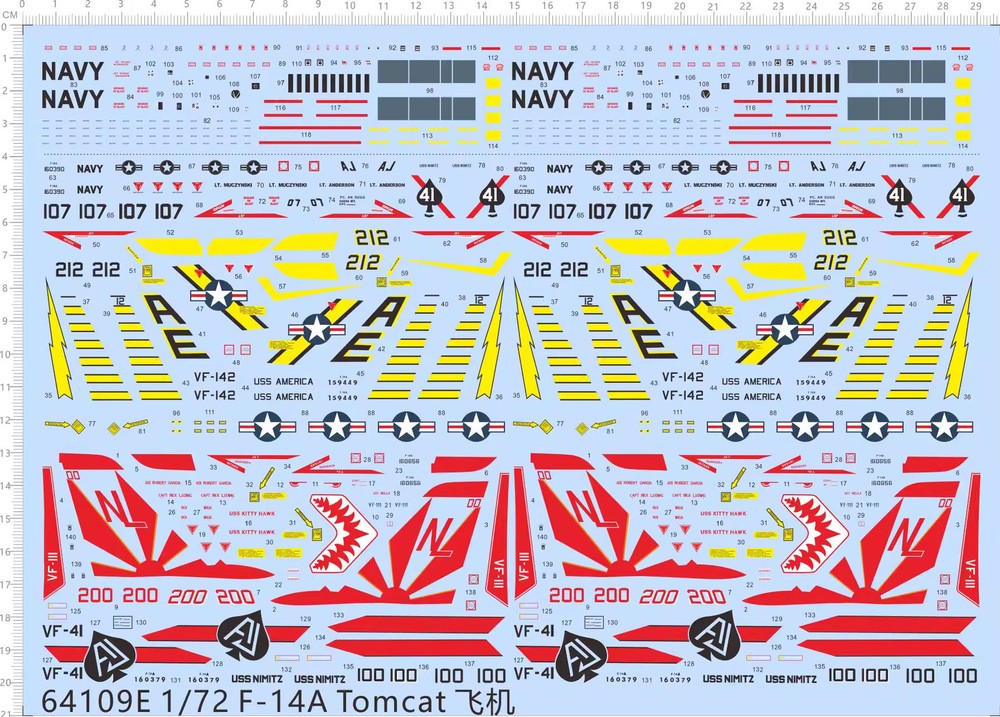 1/72 F-14 TOMCAT VF-111 SUNDOWNER VF-41 Black Aces Squadron Markings Water Decal