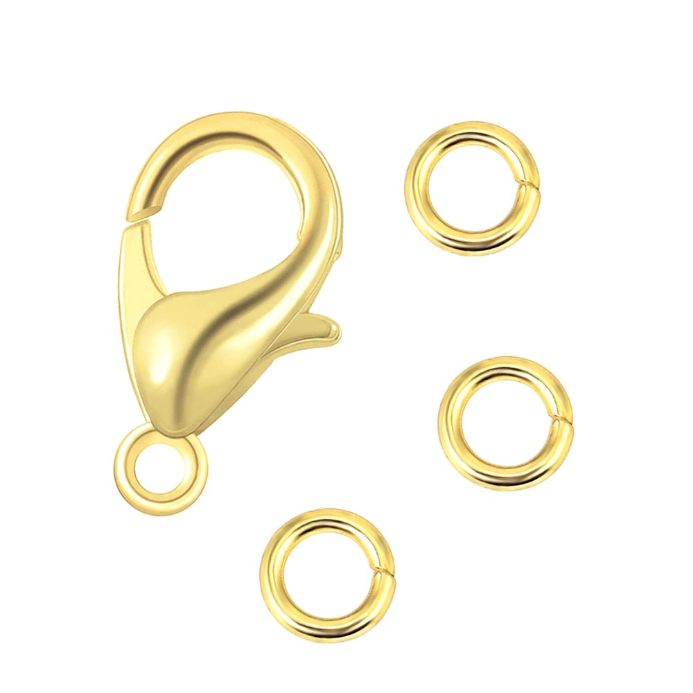 50PCS 9mm Gold Plated Lobster Clasps + 100PCS 4mm Jump Rings Wholesale Jewelry Supply Pack