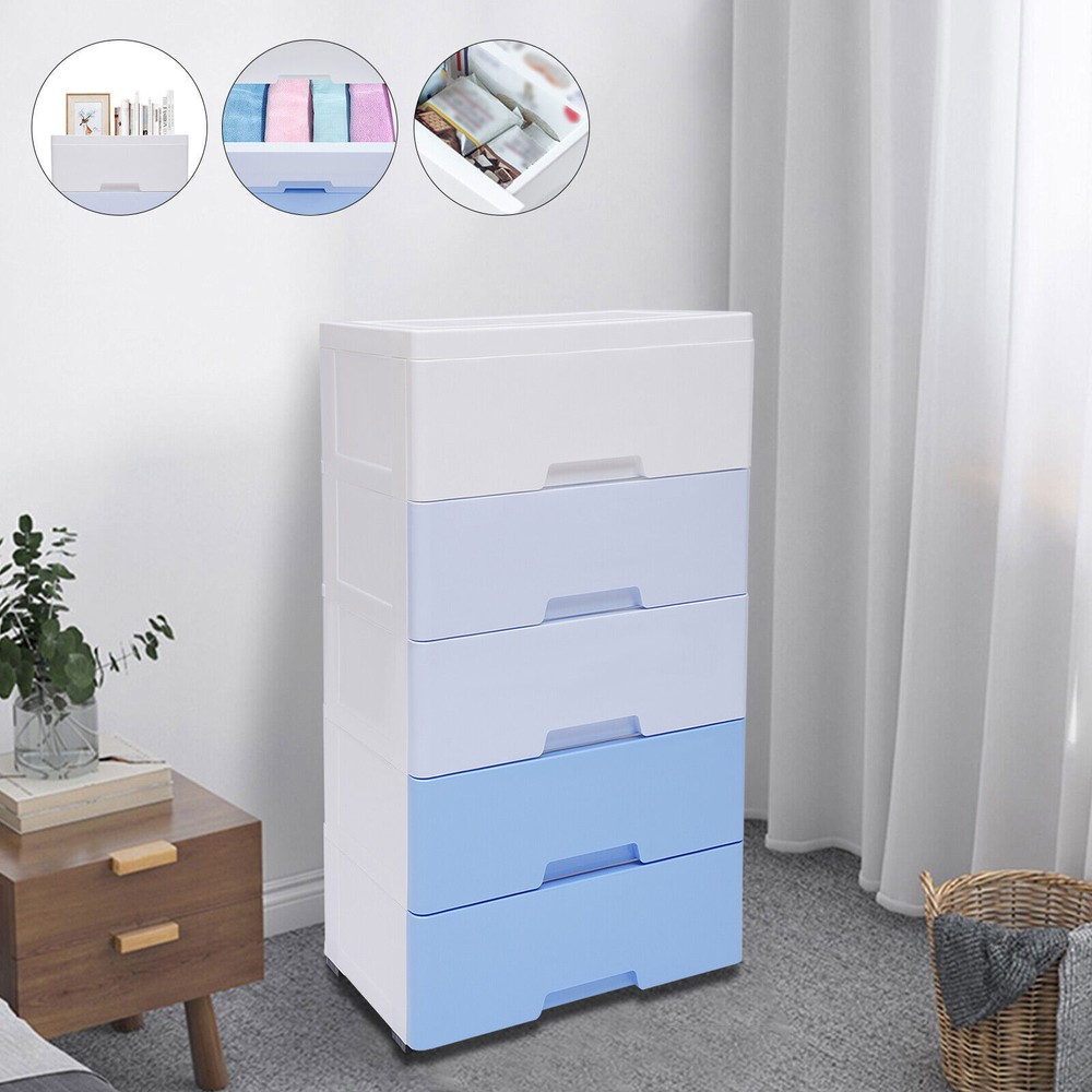 5-Drawer Plastic Storage Cabinet for Bedroom Organization  