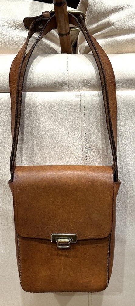 Natural Tan Heavy Duty Vintage Cowhide Leather Camera Saddle Belt Shoulder Bag 46-inch