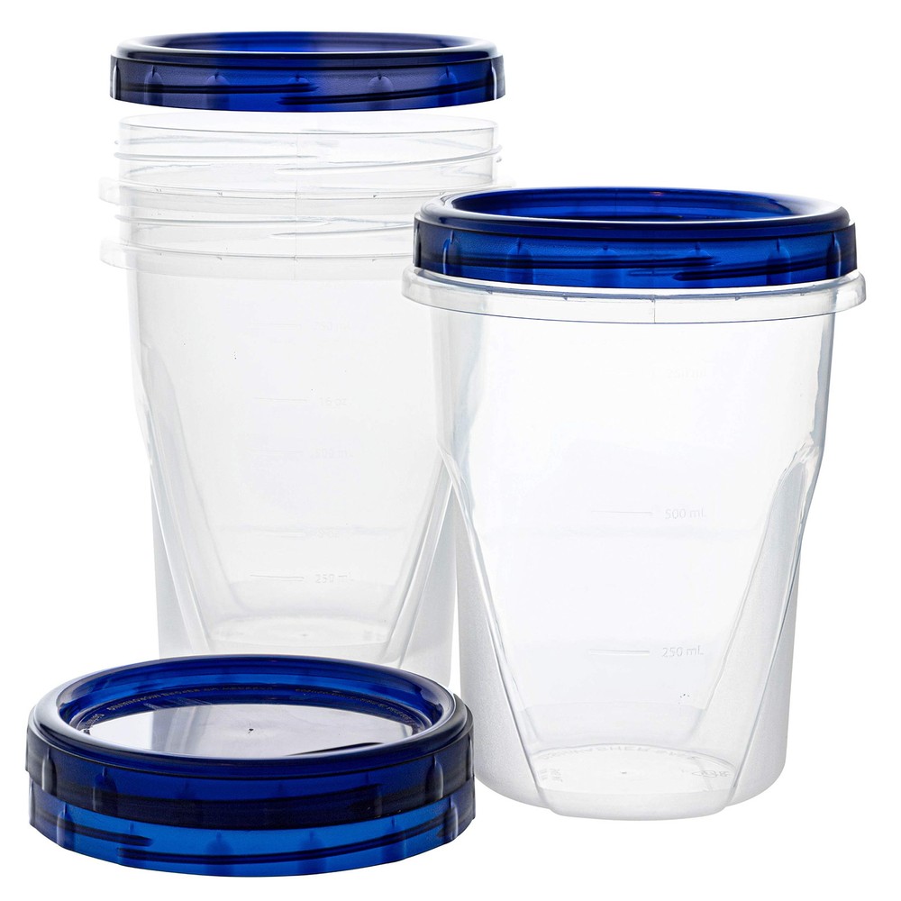 32oz 3-Pack Clear Deli Containers with Blue Twist-On Lids