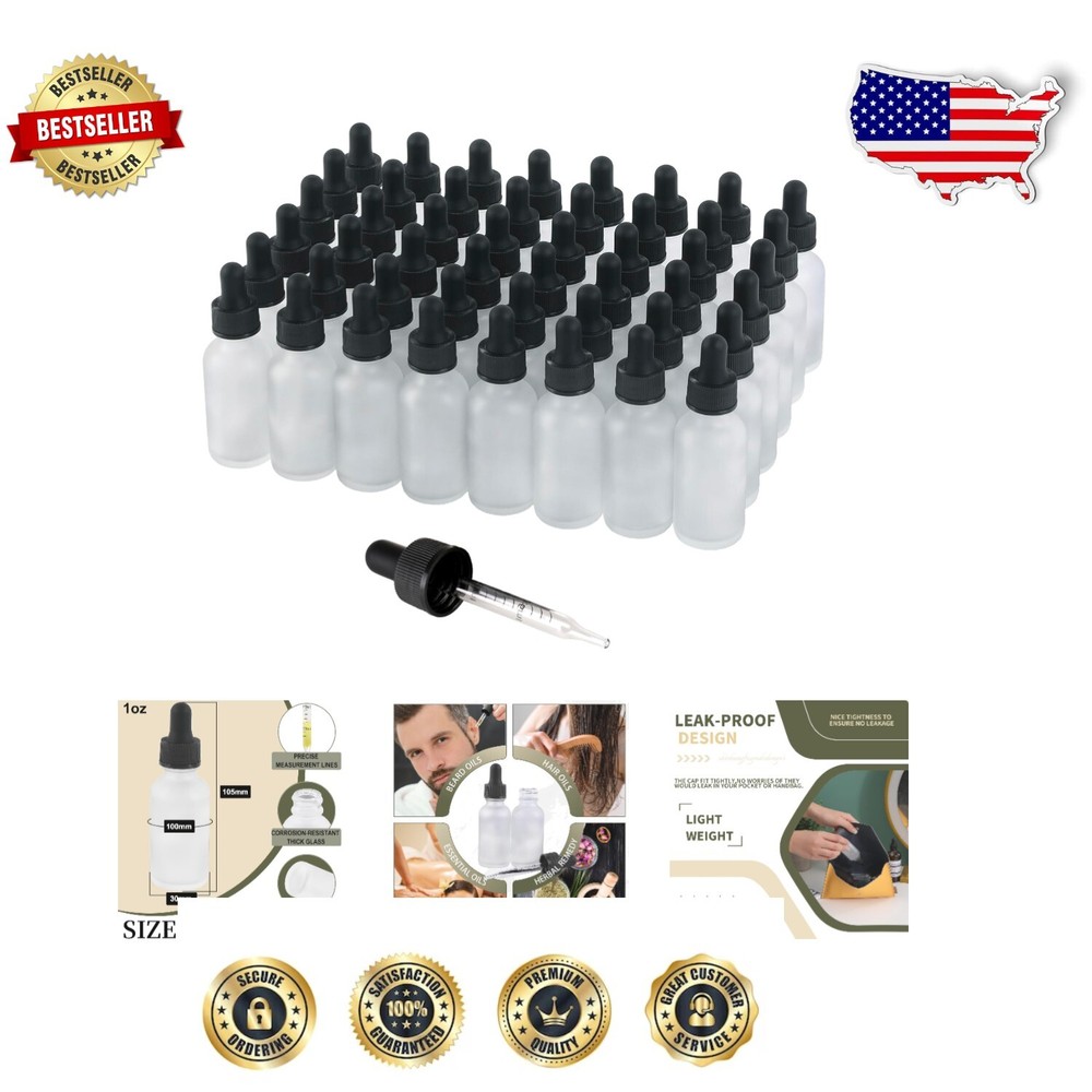 48 Pack Glass Dropper Bottles with Silicone Tops - Ideal for Oils & Tinctures