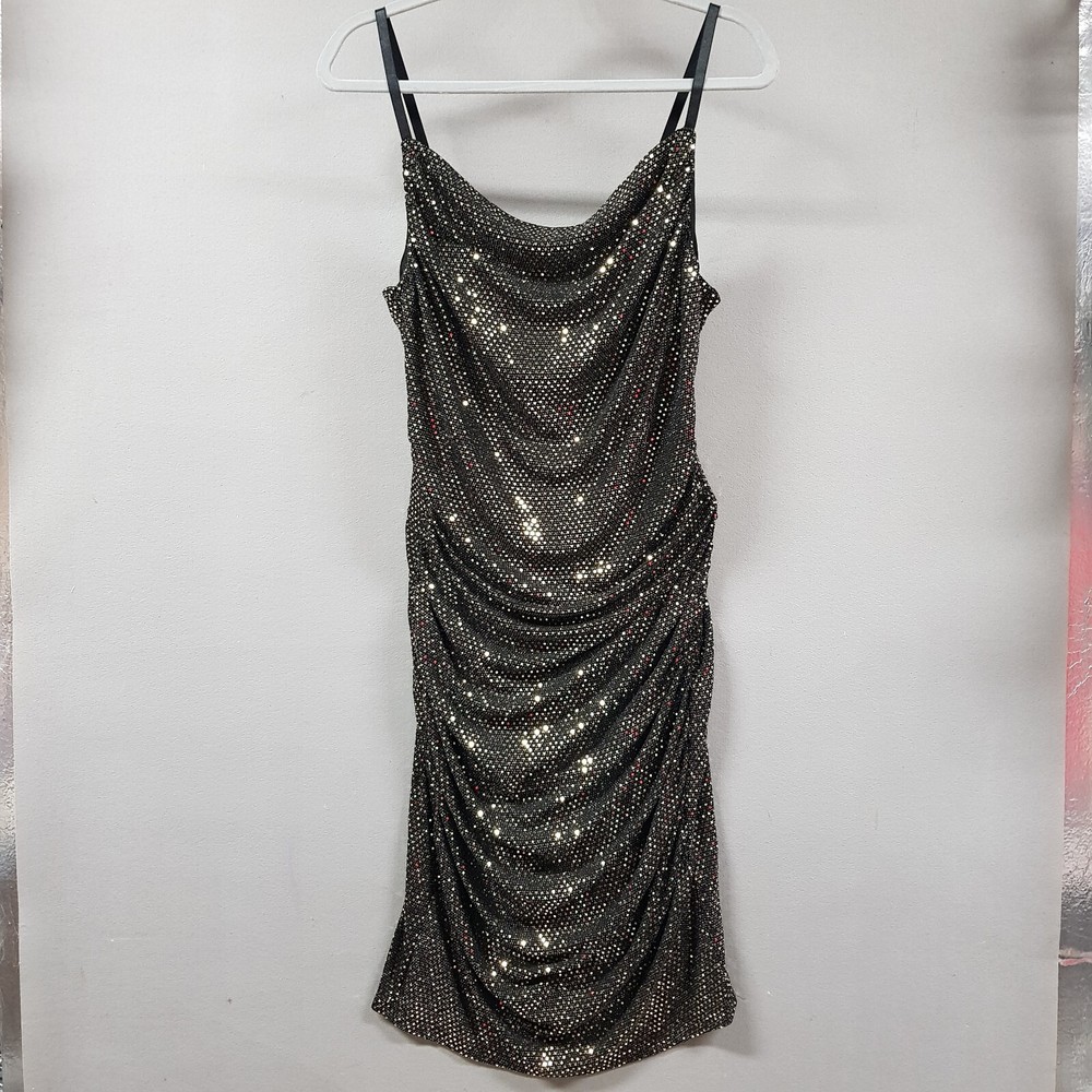 Grace Karin Gold Sequin Stretch Cocktail Dress Women's Large Slinky Draped Party