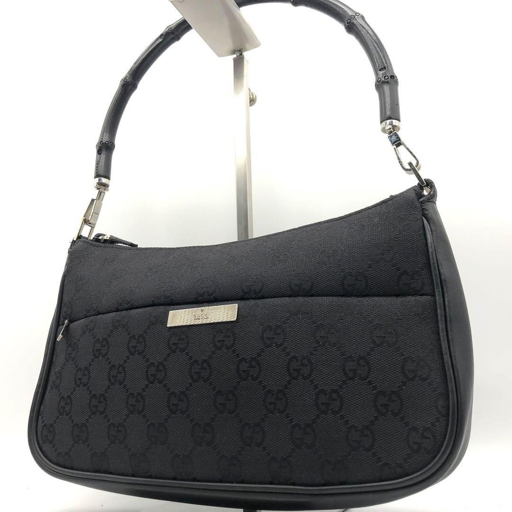 GUCCI GG Bamboo Shoulder Bag in Black Canvas One-Strap Design from Japan