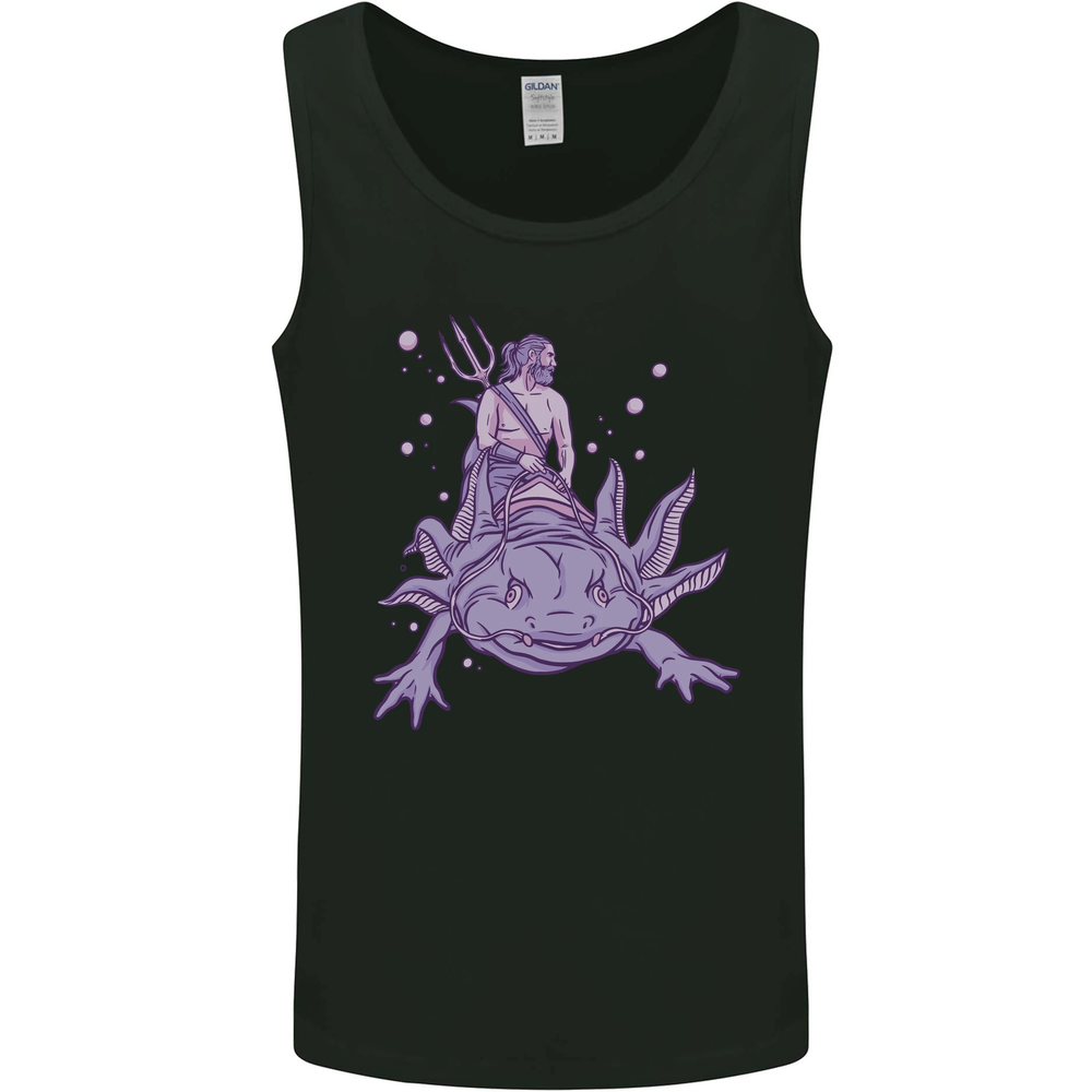 Poseidon Riding Axolotl Graphic Men's Sleeveless Vest Tank Top