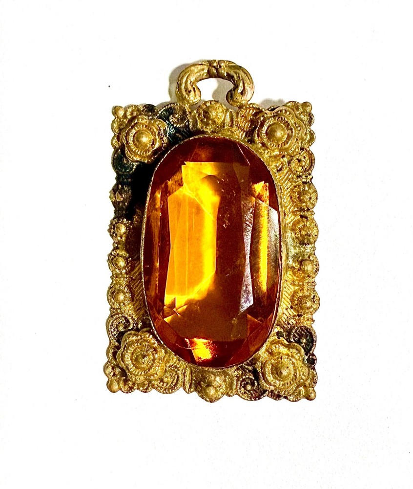 Antique German Austro-Hungarian Citrine Vermeil Brooch Pendant c.1900 Victorian