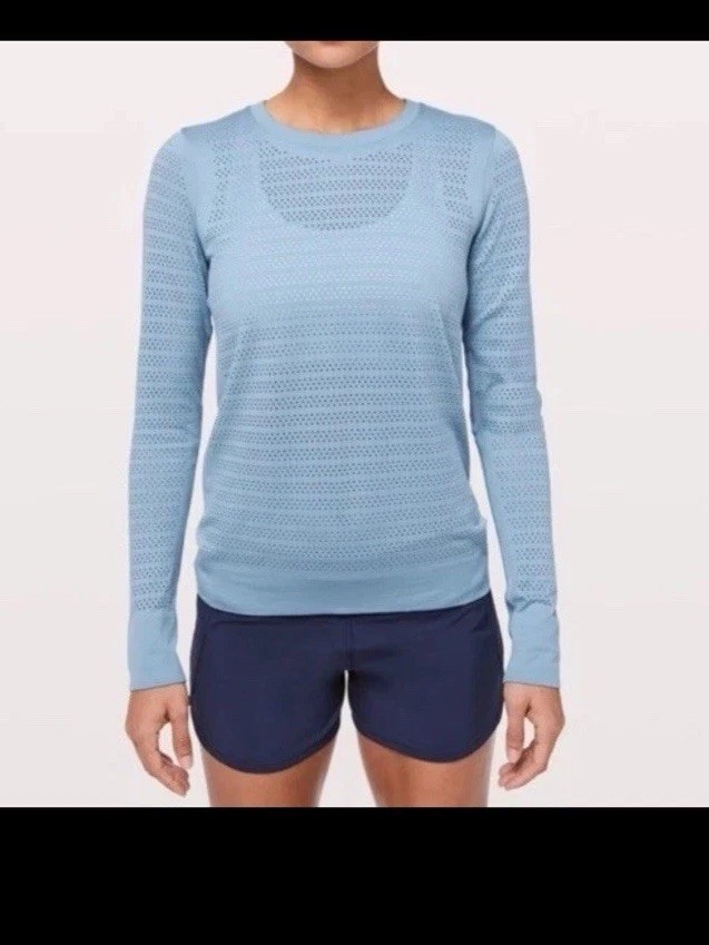 Cascade Blue Perforated Lululemon Breeze By Long Sleeve No Tag See Measurements