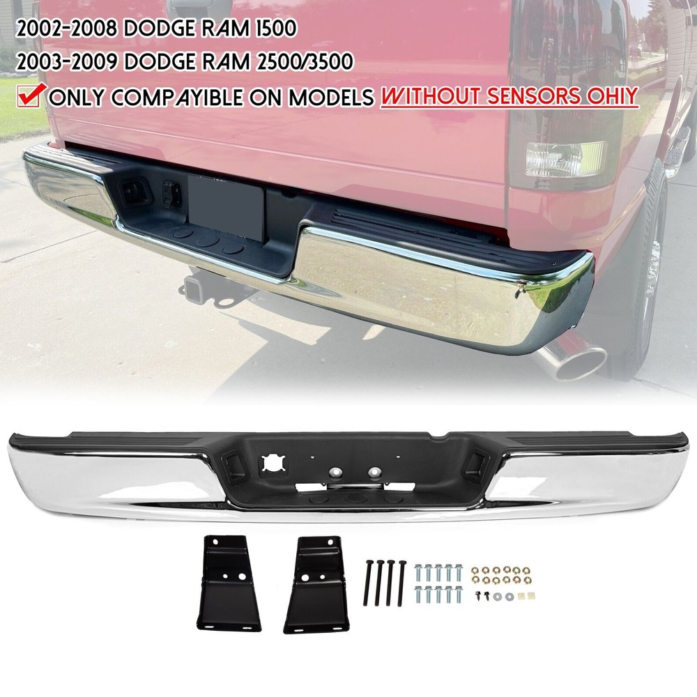 Chrome Complete Rear Bumper Assembly For 2002-2009 Dodge Ram 1500 2500 3500