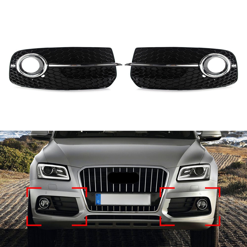 1 Pair Front Bumper Fog Light Grille Upgrade SQ5 Style Grill For AUDI Q5 2013-17