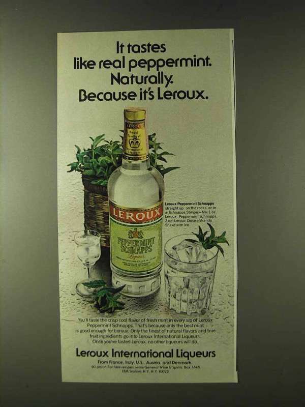 1979 Leroux Peppermint Schnapps Ad - Tastes Like Real