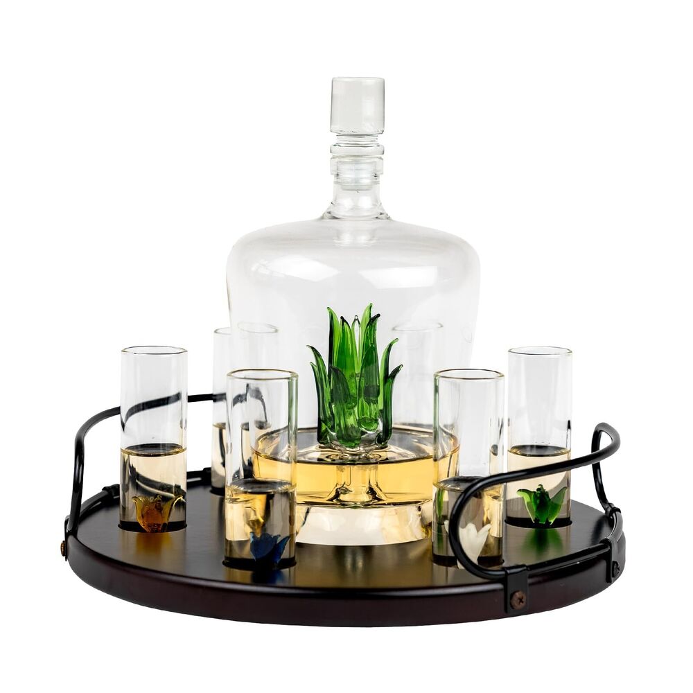 Tequila Decanter Tequila Glasses Set with Agave Decanter and 6 Agave Shot Gla...