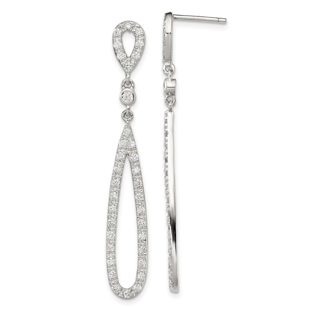Sterling Silver Polished Cubic Zirconia Post Drop & Dangle Earrings 3.83gm
