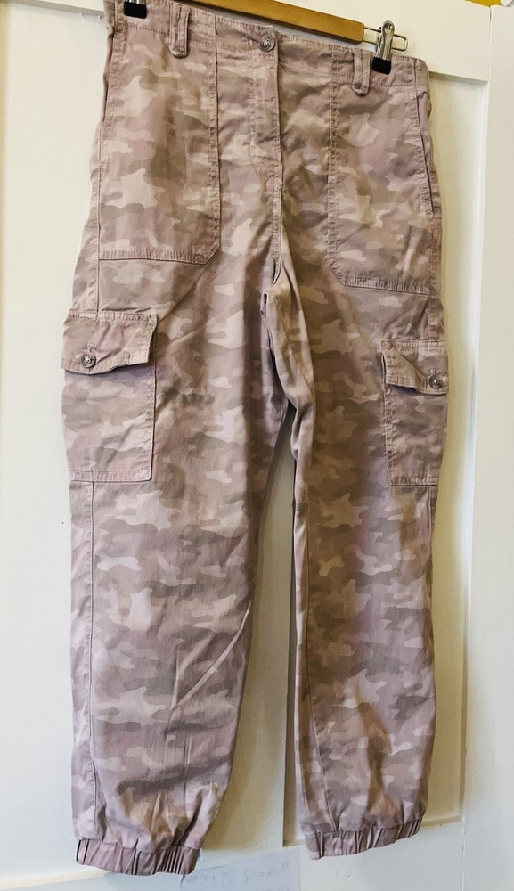 M&S Pink Mix Camouflage Stretch Canvas High Waist Cargo Jogger Jeans UK10 L25