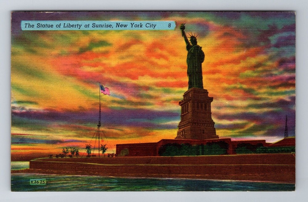 Vintage Antique Postcard of Sunrise at Statue of Liberty New York NY