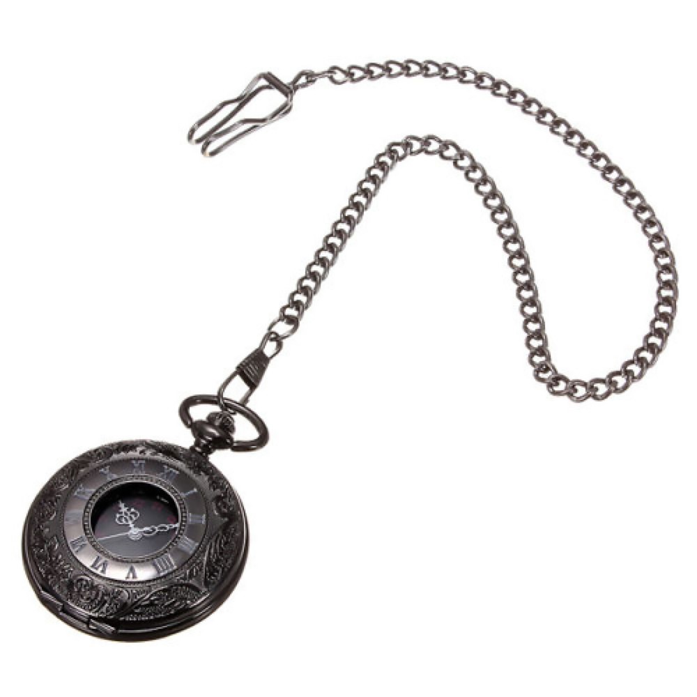 Vintage Steampunk Black Quartz Pocket Watch Necklace Chain Gift