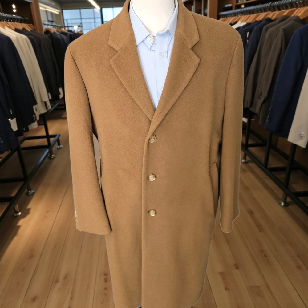 Nordstrom Wool Cashmere Overcoat 44s Made In Italy Flannel Camel Color