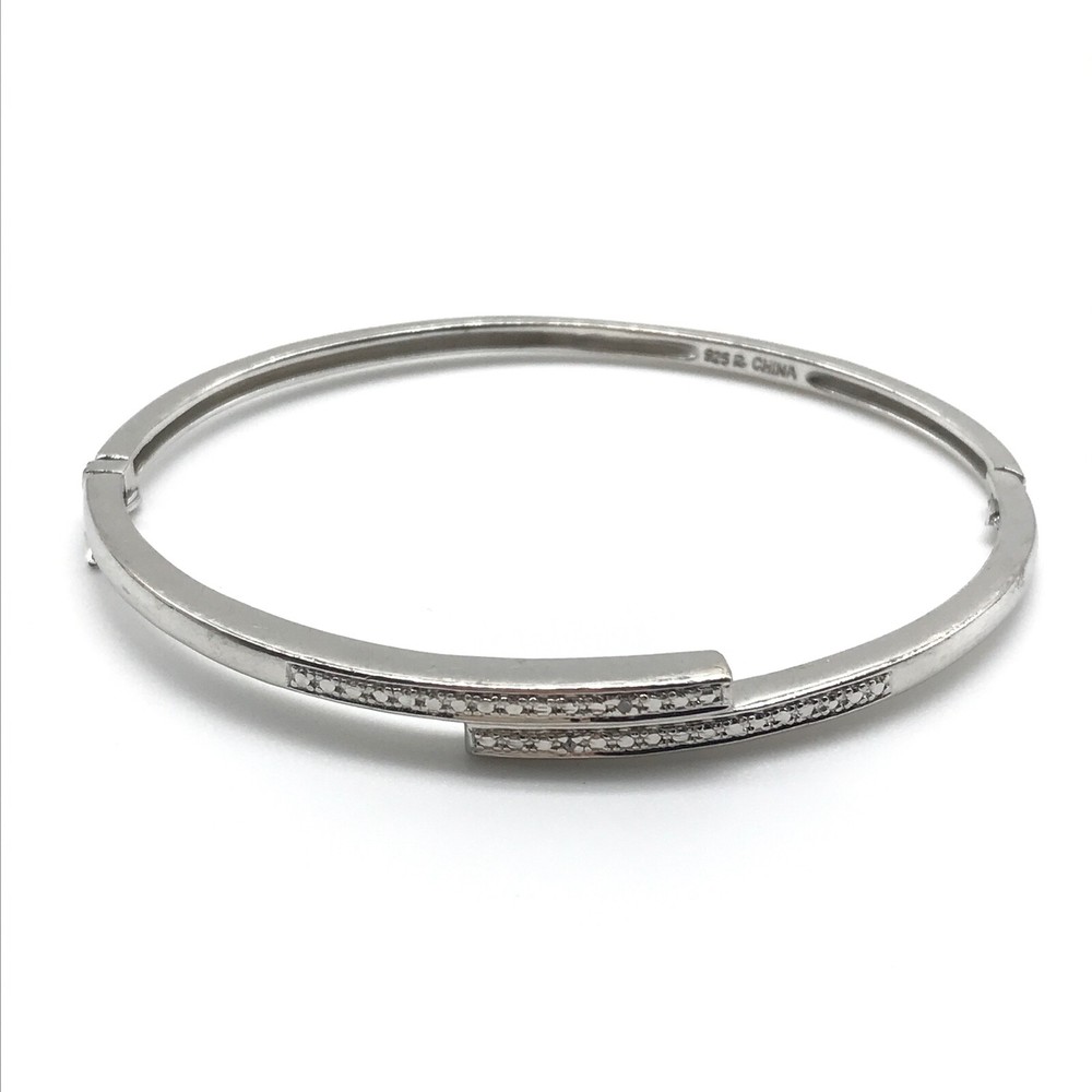 Ross Simons 925 Sterling Silver Real Diamond Accent Hinged Bangle Bracelet 7.5