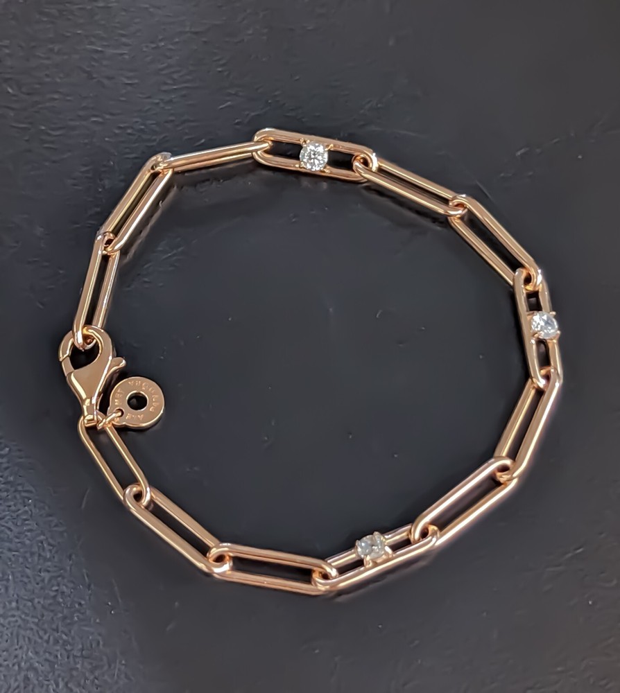 New™ PANDORA Rose Gold Chain and Three Stone Bracelet S925