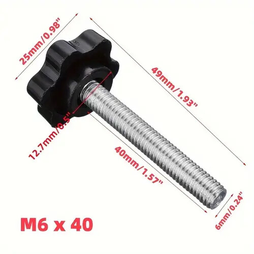 10pcs M6 x 40mm Star Head Screws with Knob Grip - Durable Carbon Steel, Hex Head